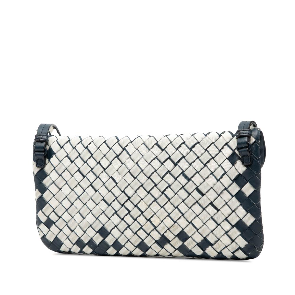 Bottega Veneta B Bottega Veneta White Navy Nylon Fabric Mini and Nappa Intrecciato Turn Lock Crossbody Italy