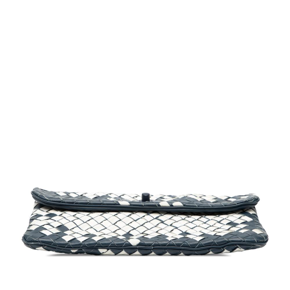 Bottega Veneta B Bottega Veneta White Navy Nylon Fabric Mini and Nappa Intrecciato Turn Lock Crossbody Italy