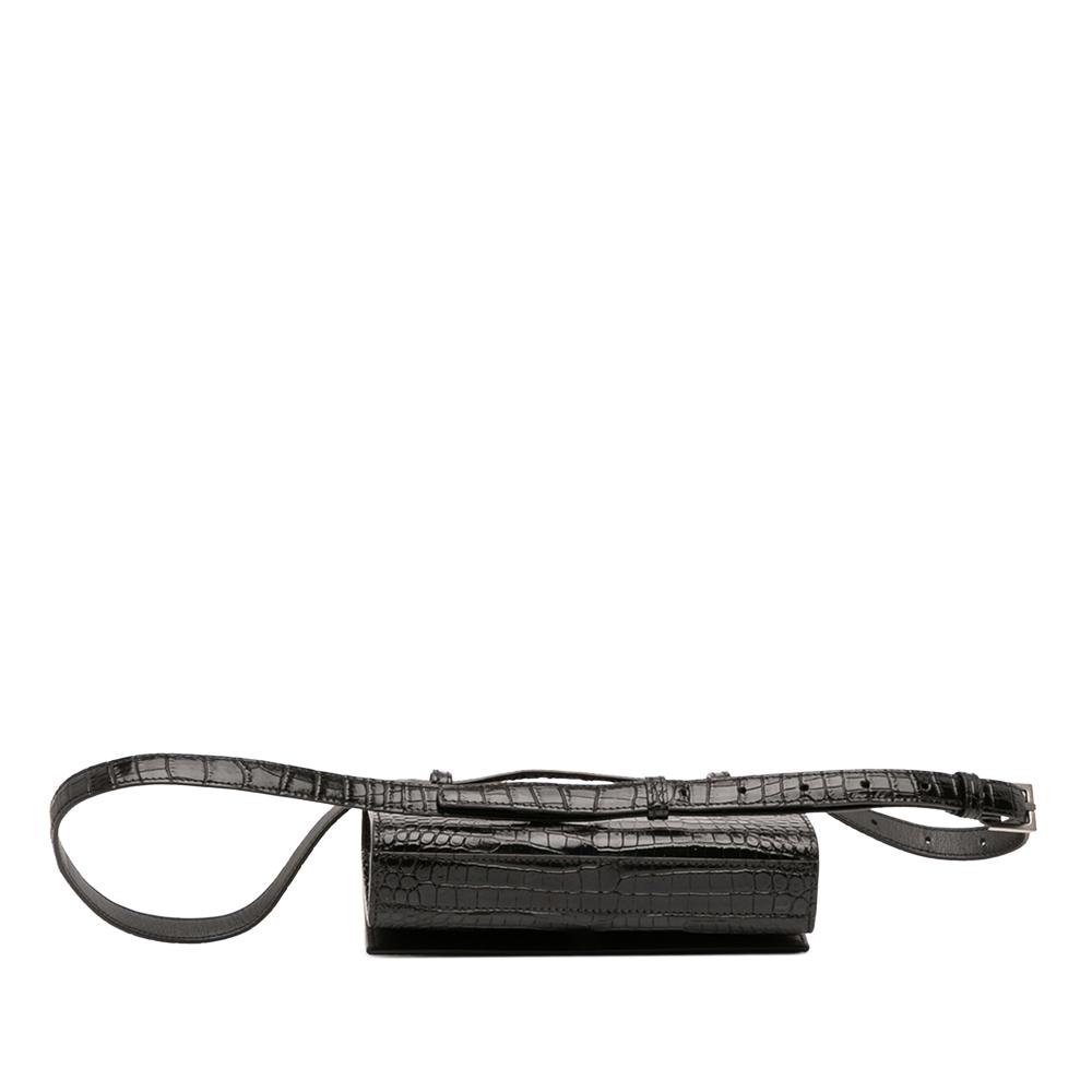 Saint Laurent AB Saint Laurent Black Calf Leather Croc Embossed Monogram Kate Belt Bag Italy