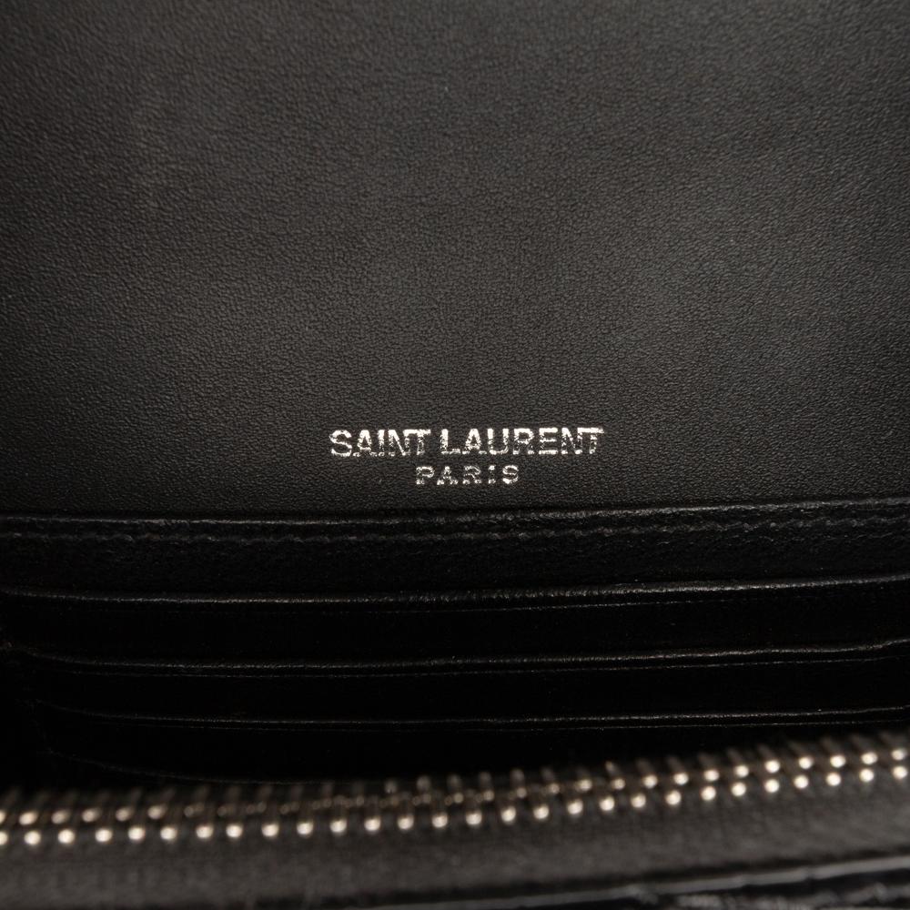 Saint Laurent AB Saint Laurent Black Calf Leather Croc Embossed Monogram Kate Belt Bag Italy