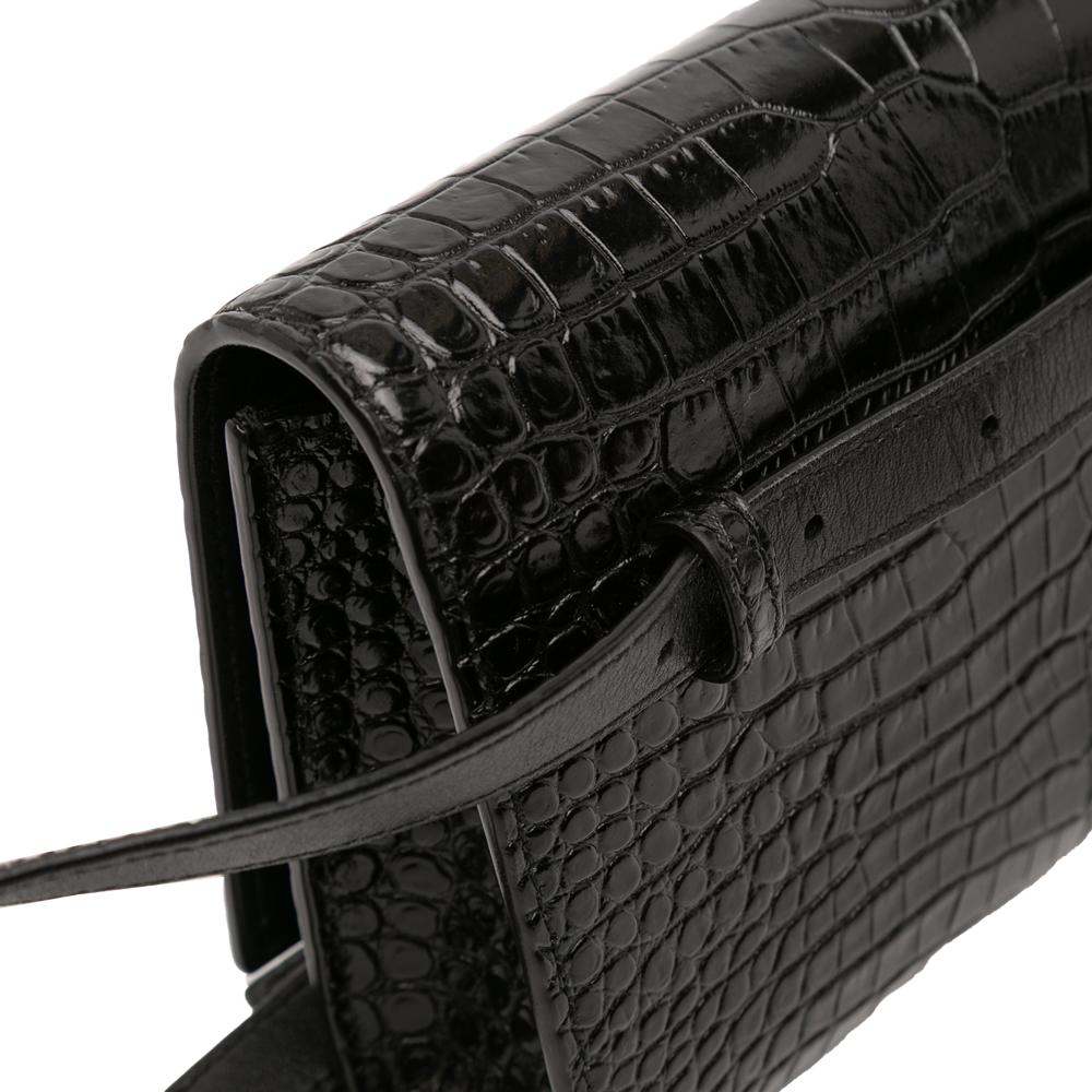 Saint Laurent AB Saint Laurent Black Calf Leather Croc Embossed Monogram Kate Belt Bag Italy
