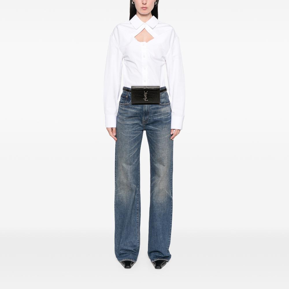 Saint Laurent AB Saint Laurent Black Calf Leather Croc Embossed Monogram Kate Belt Bag Italy