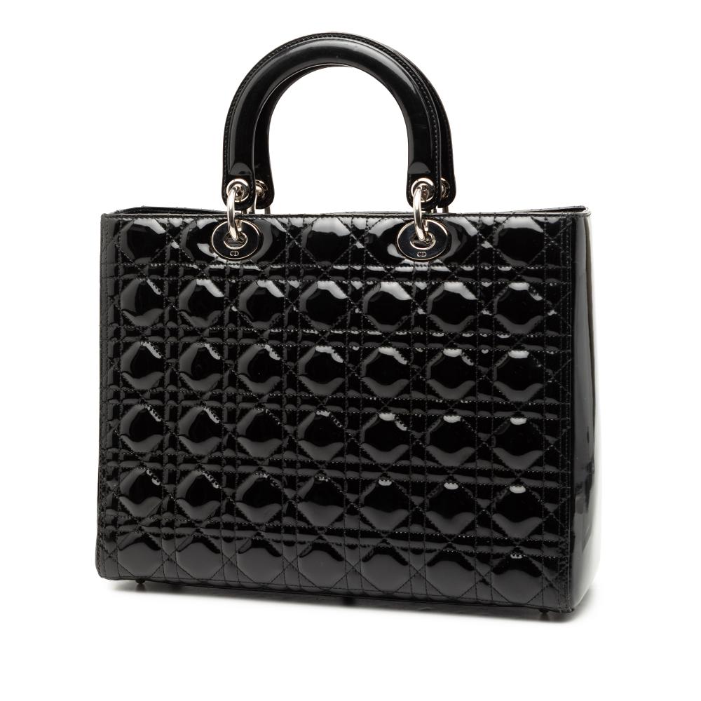 Christian Dior B Dior Black Patent Leather Leather Large Patent Cannage Lady Dior Italy