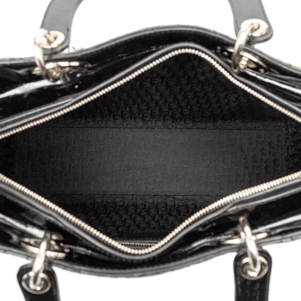 Christian Dior B Dior Black Patent Leather Leather Large Patent Cannage Lady Dior Italy