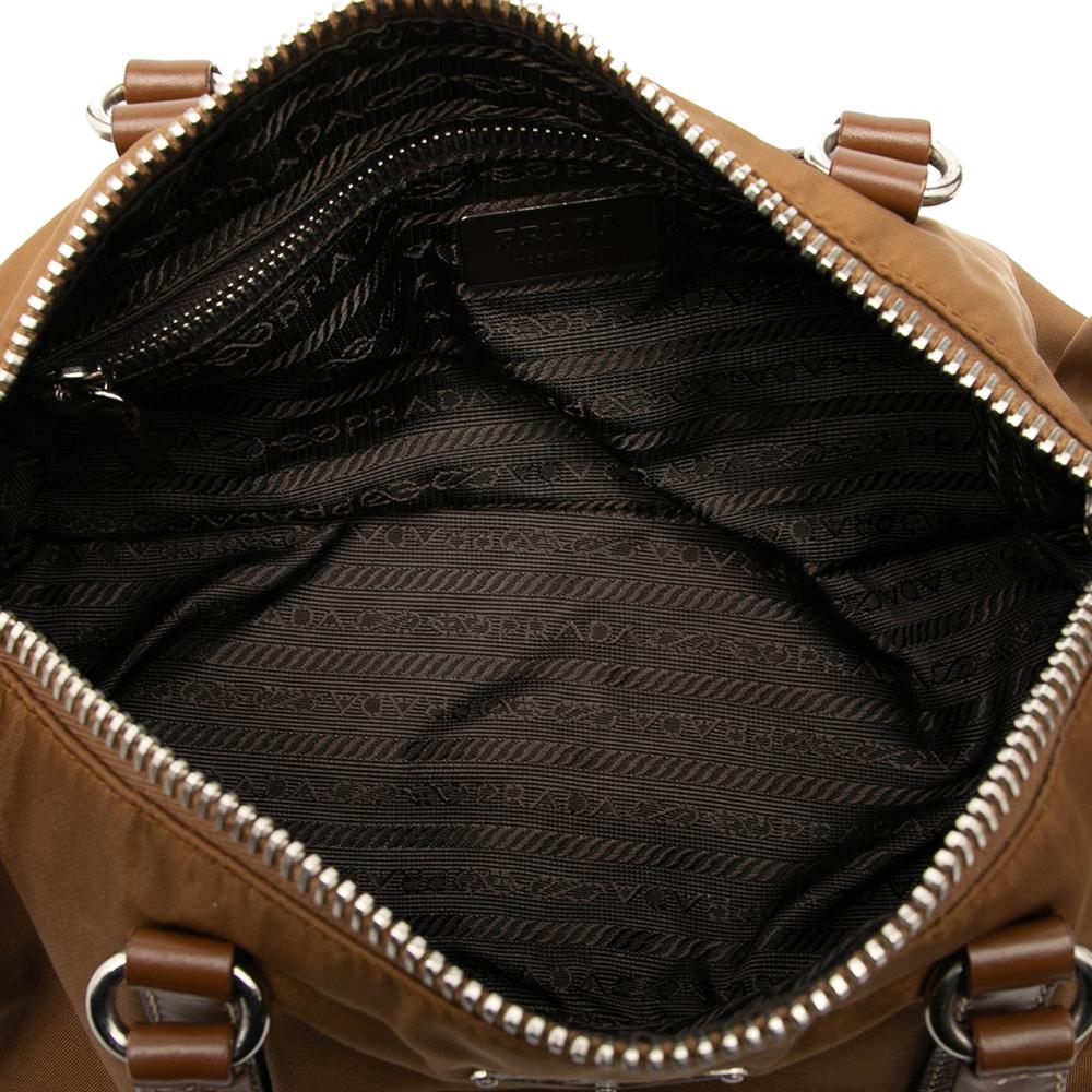 Prada AB Prada Brown Nylon Fabric Tessuto Bauletto Bag Italy
