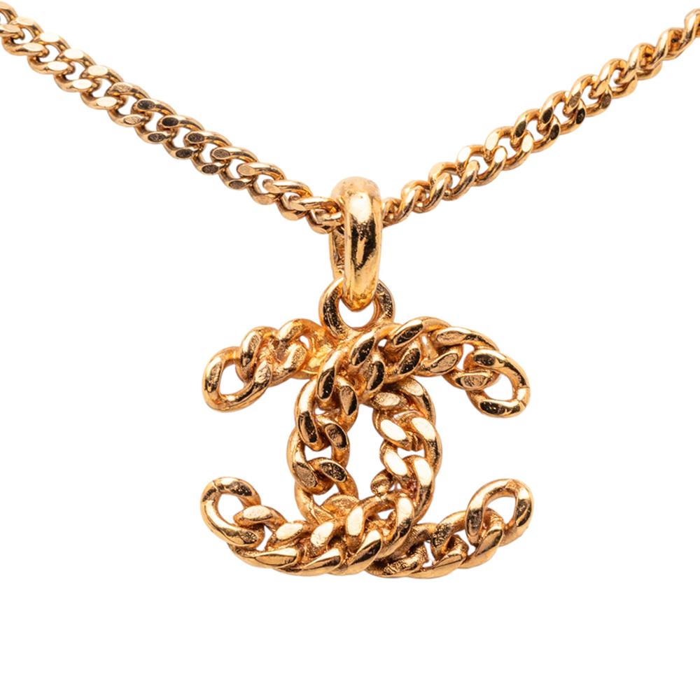 Chanel B Chanel Gold with White Pearl Gold Plated Metal Faux Pearl CC Pendant Necklace France