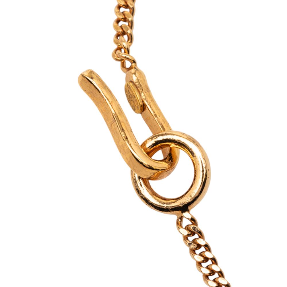 Chanel B Chanel Gold with White Pearl Gold Plated Metal Faux Pearl CC Pendant Necklace France