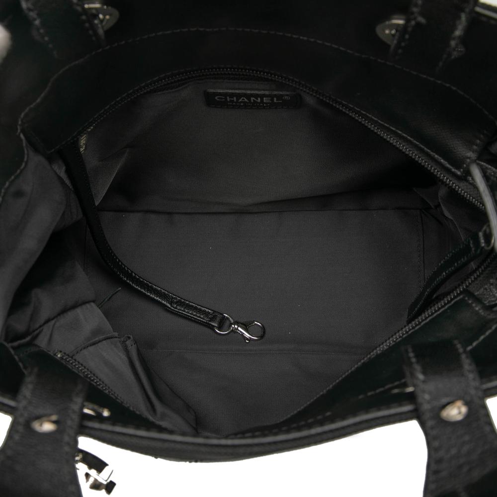 Chanel AB Chanel Black Coated Canvas Fabric Small Quilted Paris Biarritz Tote Italy