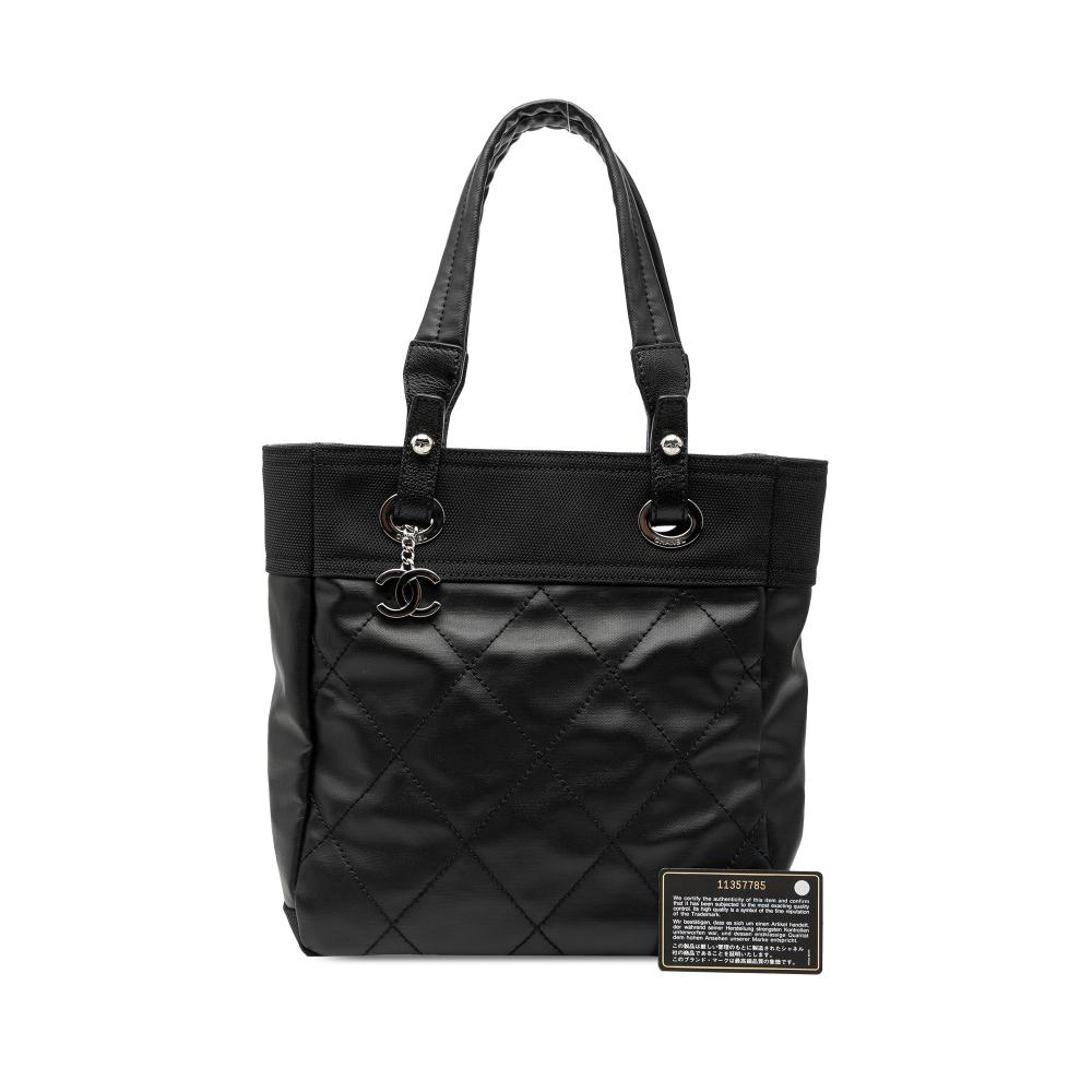 Chanel AB Chanel Black Coated Canvas Fabric Small Quilted Paris Biarritz Tote Italy