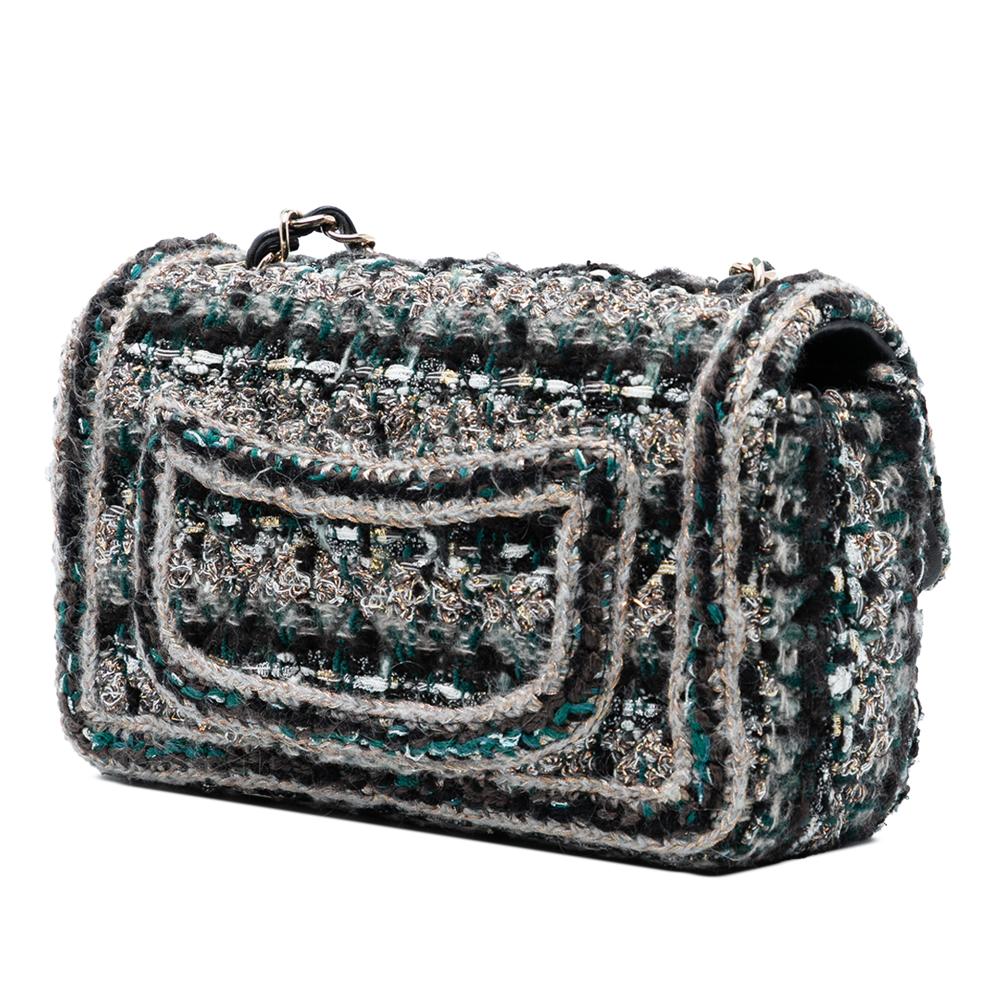 Chanel B Chanel Black Tweed Fabric Mini Rectangular Classic Braided Single Flap France