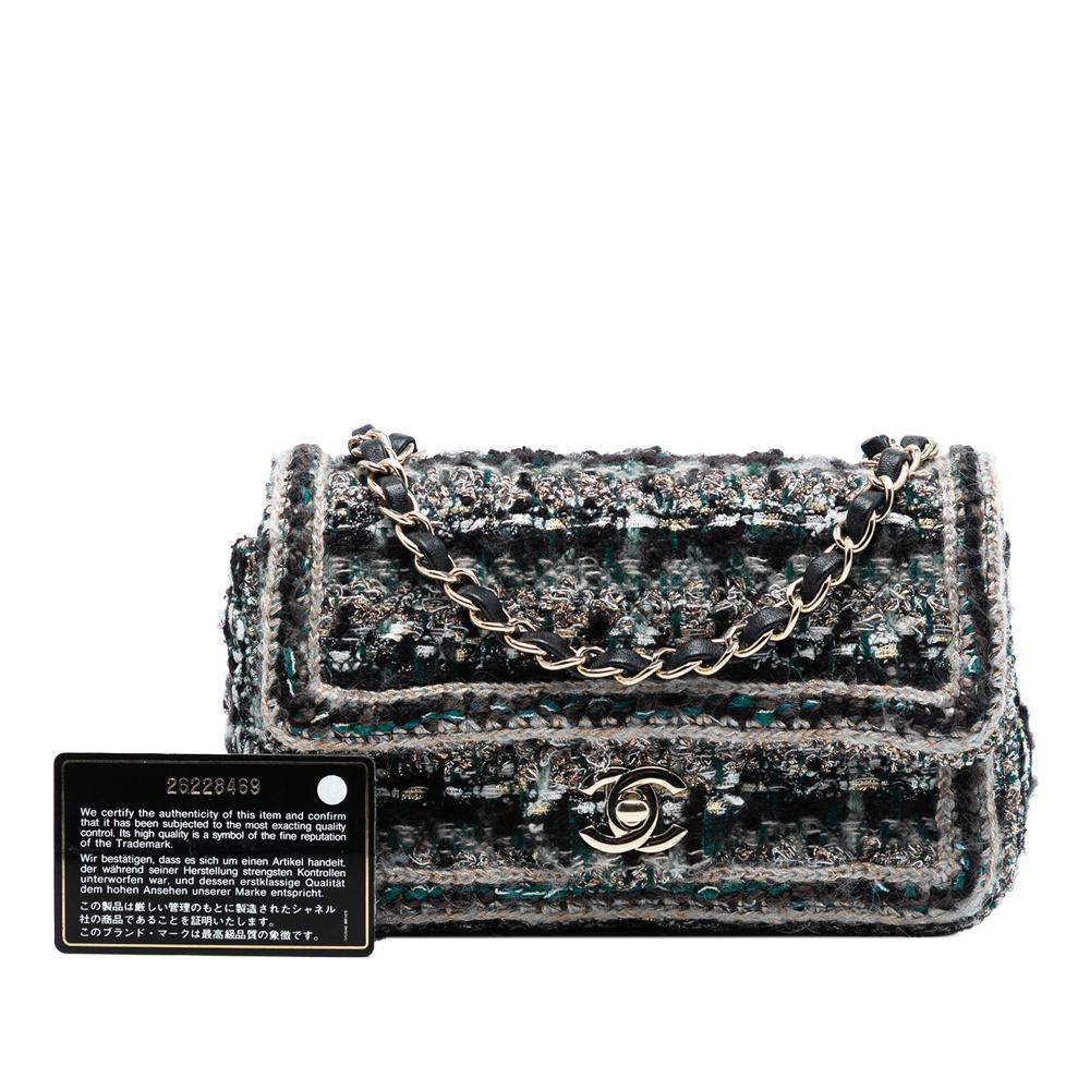 Chanel B Chanel Black Tweed Fabric Mini Rectangular Classic Braided Single Flap France