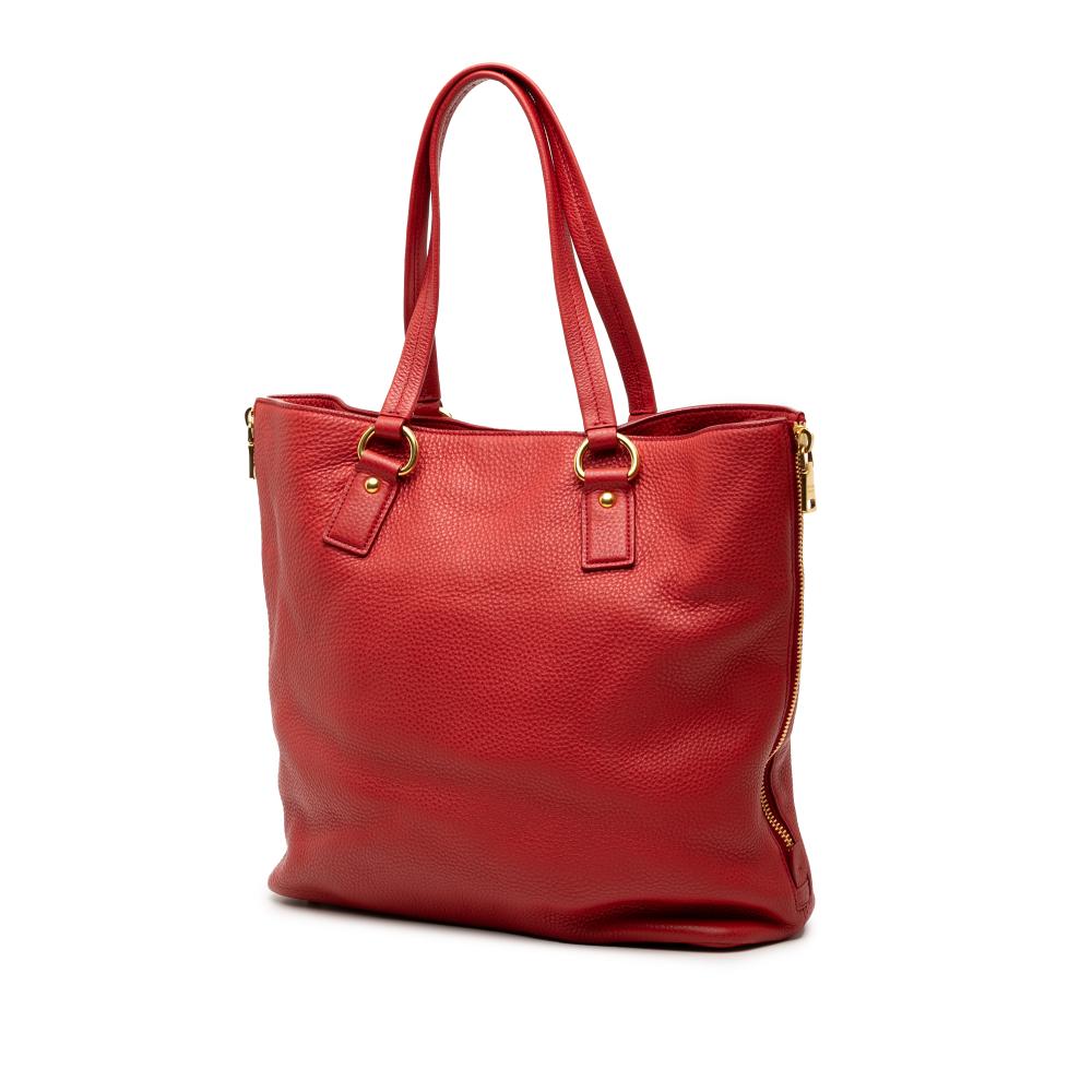 Prada B Prada Red Calf Leather Vitello Daino Side Zip Tote Italy