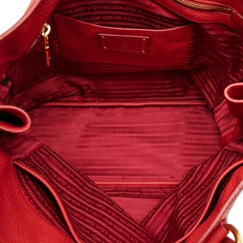 Prada B Prada Red Calf Leather Vitello Daino Side Zip Tote Italy