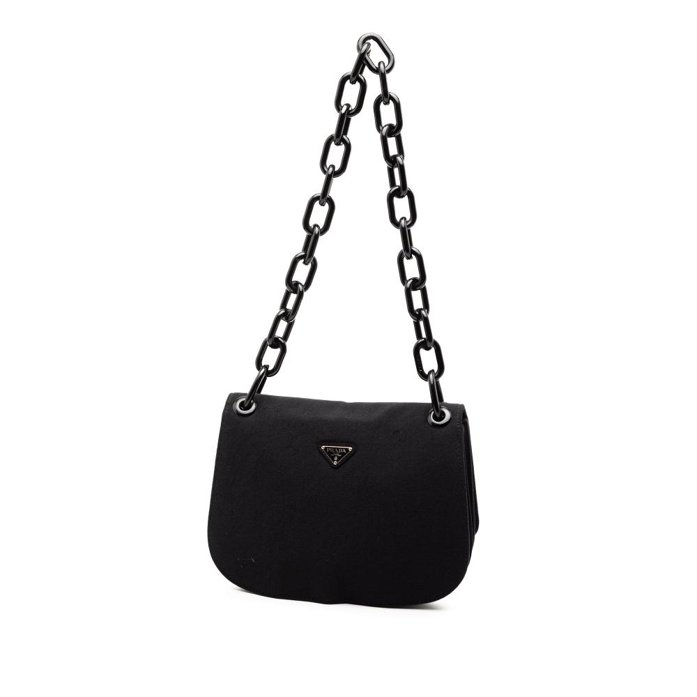 Prada B Prada Black Canvas Fabric Lucite Chain Shoulder Bag Italy