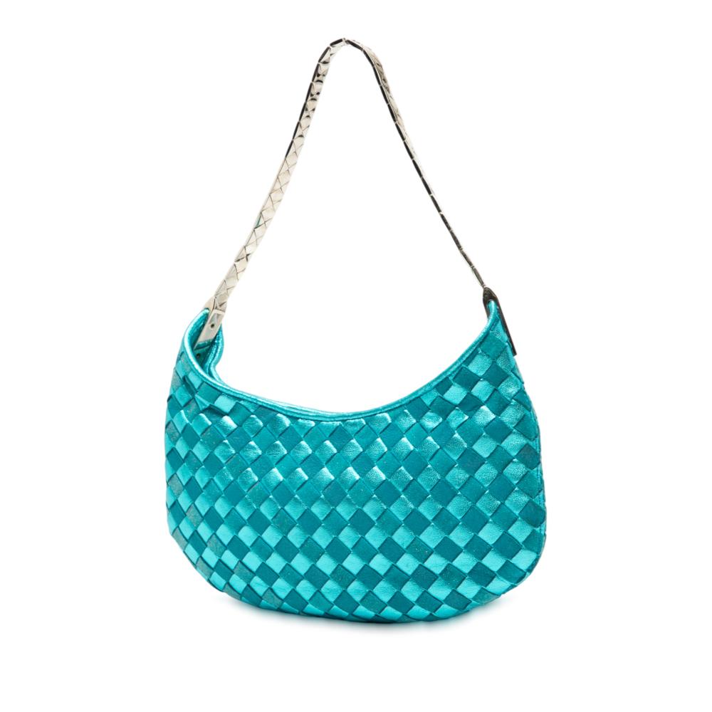Bottega Veneta B Bottega Veneta Blue Turquoise Nappa Leather Leather Metallic Nappa Intrecciato Hobo Italy