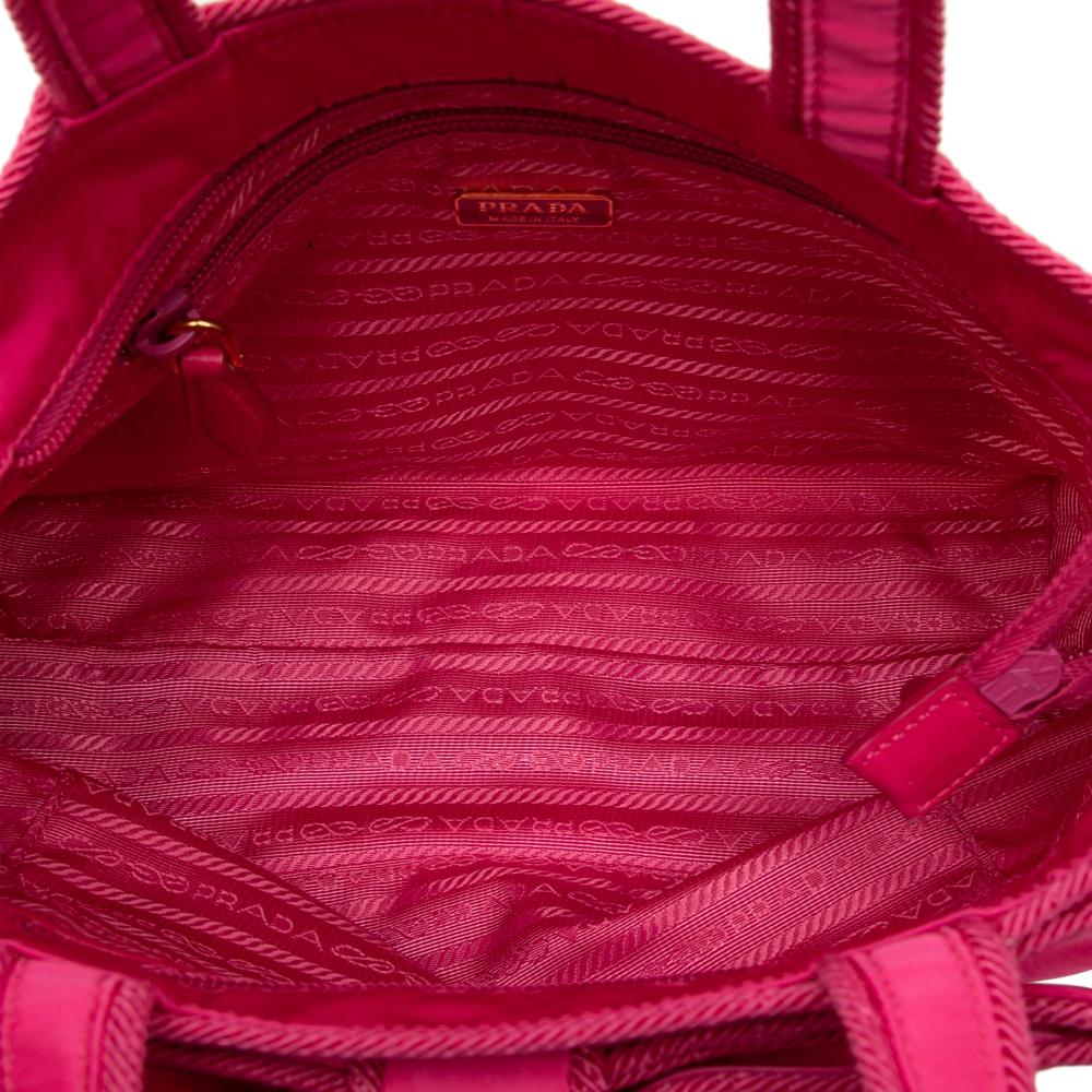 Prada B Prada Pink Nylon Fabric Tessuto Canapa Logo Bow Satchel Italy