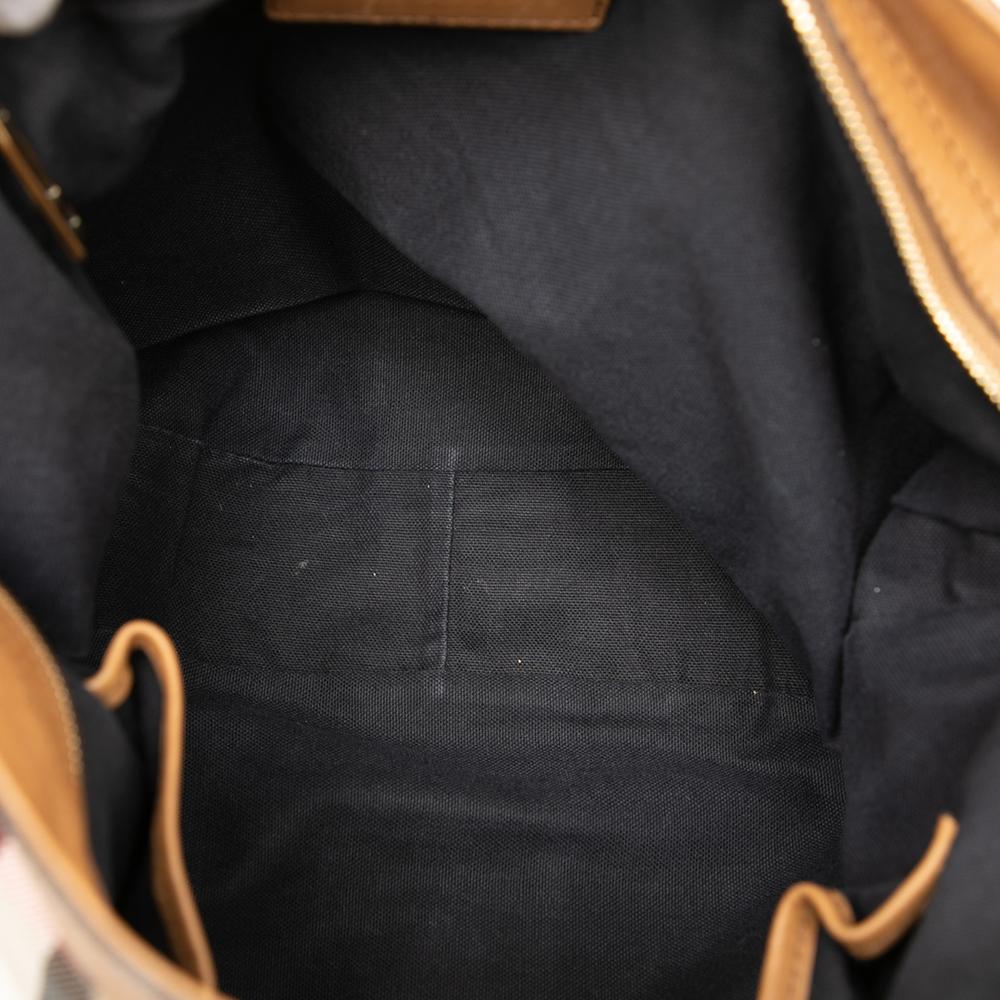 Burberry B Burberry Brown Light Brown Canvas Fabric Medium House Check Ashwood Hobo Italy