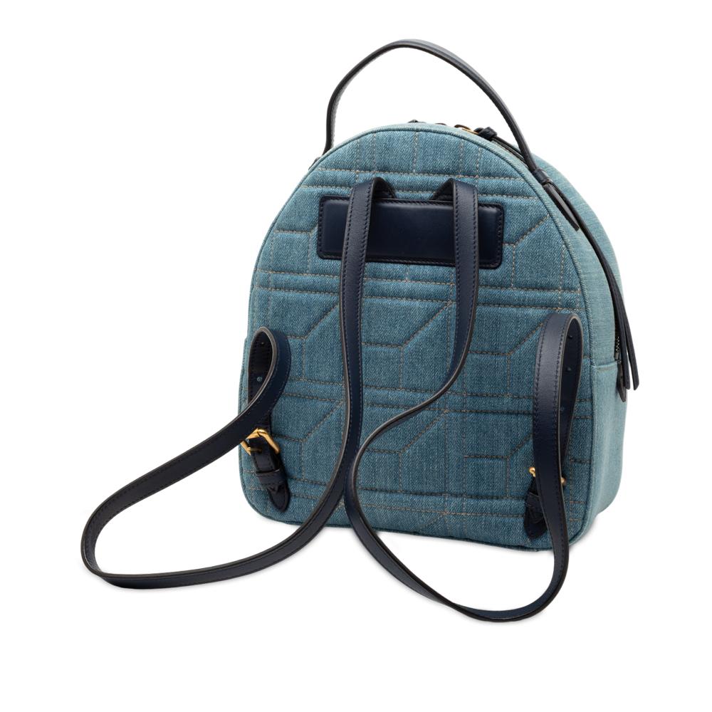 Gucci AB Gucci Blue Denim Denim Fabric Small GG Marmont Pearl Studded Matelasse Backpack Italy