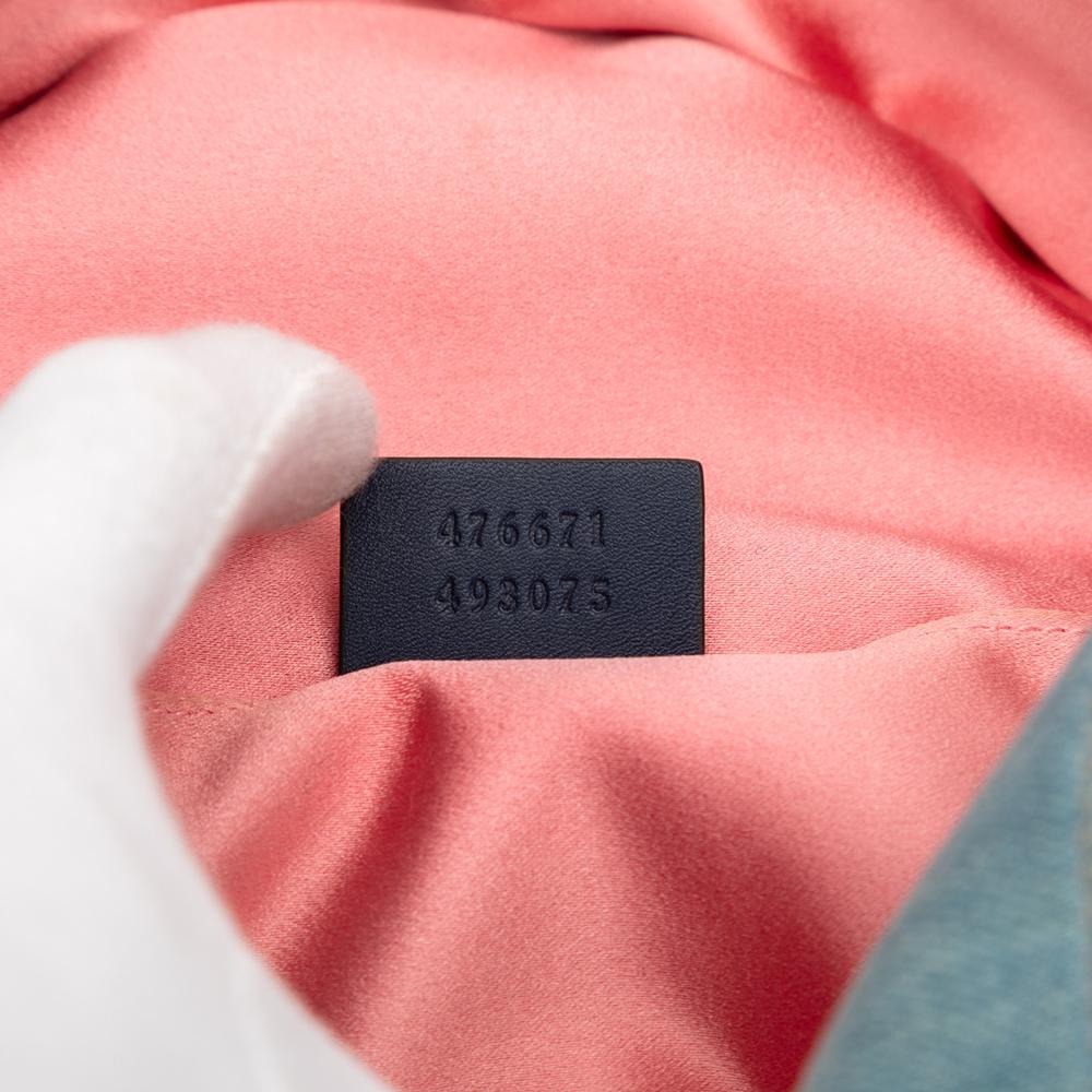 Gucci AB Gucci Blue Denim Denim Fabric Small GG Marmont Pearl Studded Matelasse Backpack Italy