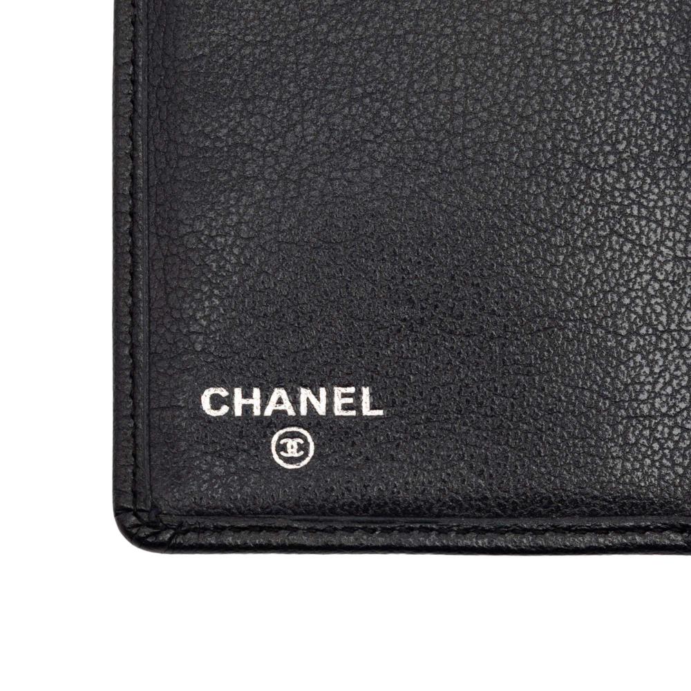 Chanel AB Chanel Black Calf Leather CC skin Camellia Long Wallet France