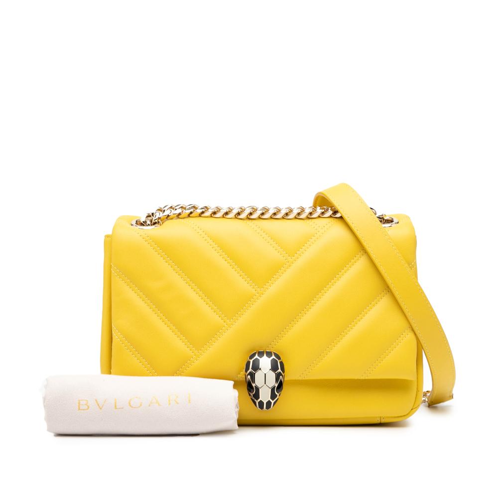 Bvlgari AB Bvlgari Yellow Calf Leather Serpenti Cabochon Chain Crossbody Italy