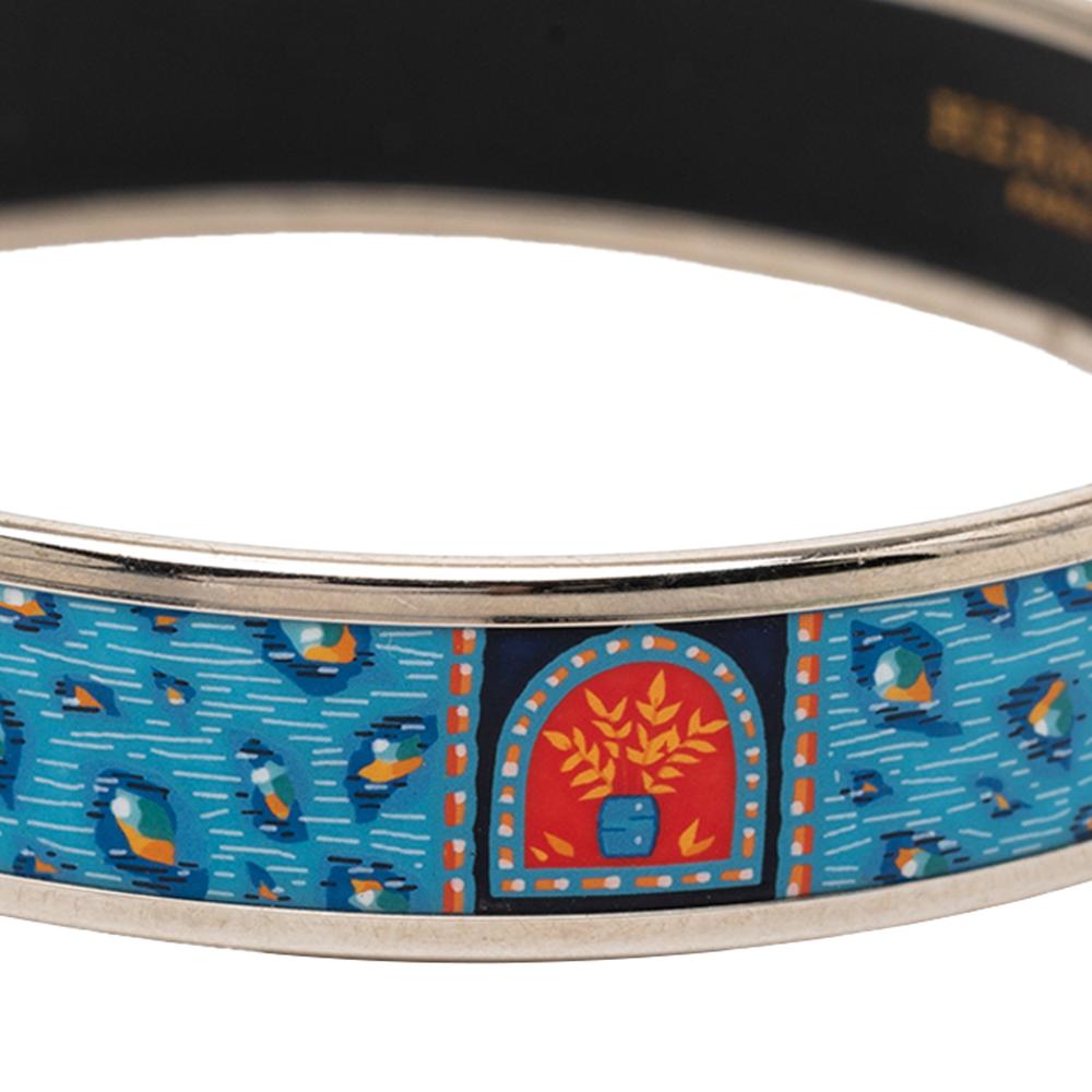 Hermès B Hermès Blue with Silver Enamel Other Wide Printed Bangle 65 Austria