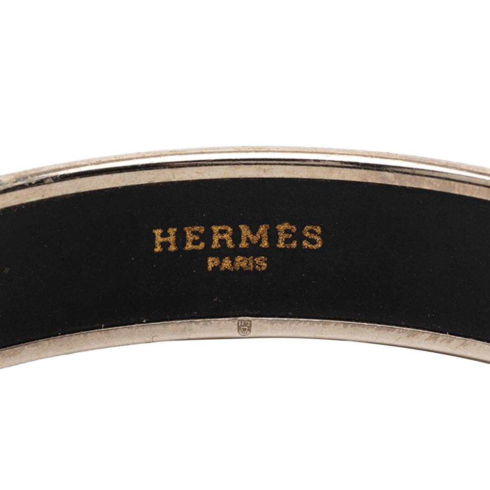 Hermès B Hermès Blue with Silver Enamel Other Wide Printed Bangle 65 Austria