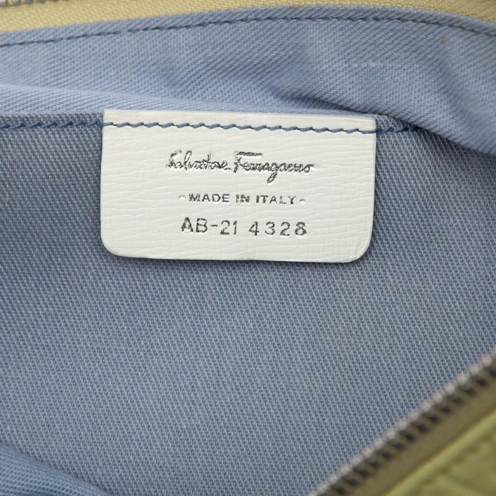 Ferragamo B Ferragamo Yellow Canvas Fabric Gancini Embossed Shoulder Bag Italy