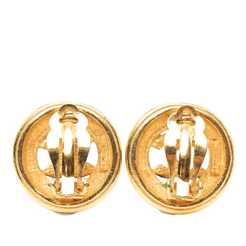 Chanel B Chanel Gold Gold Plated Metal CC Round Clip on Earrings France