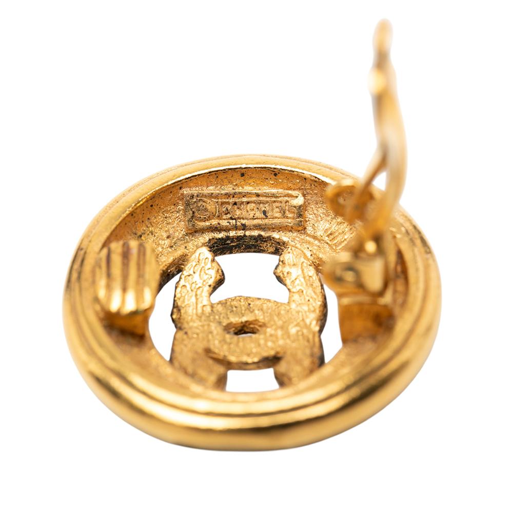 Chanel B Chanel Gold Gold Plated Metal CC Round Clip on Earrings France
