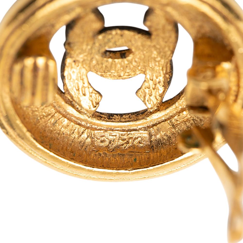 Chanel B Chanel Gold Gold Plated Metal CC Round Clip on Earrings France