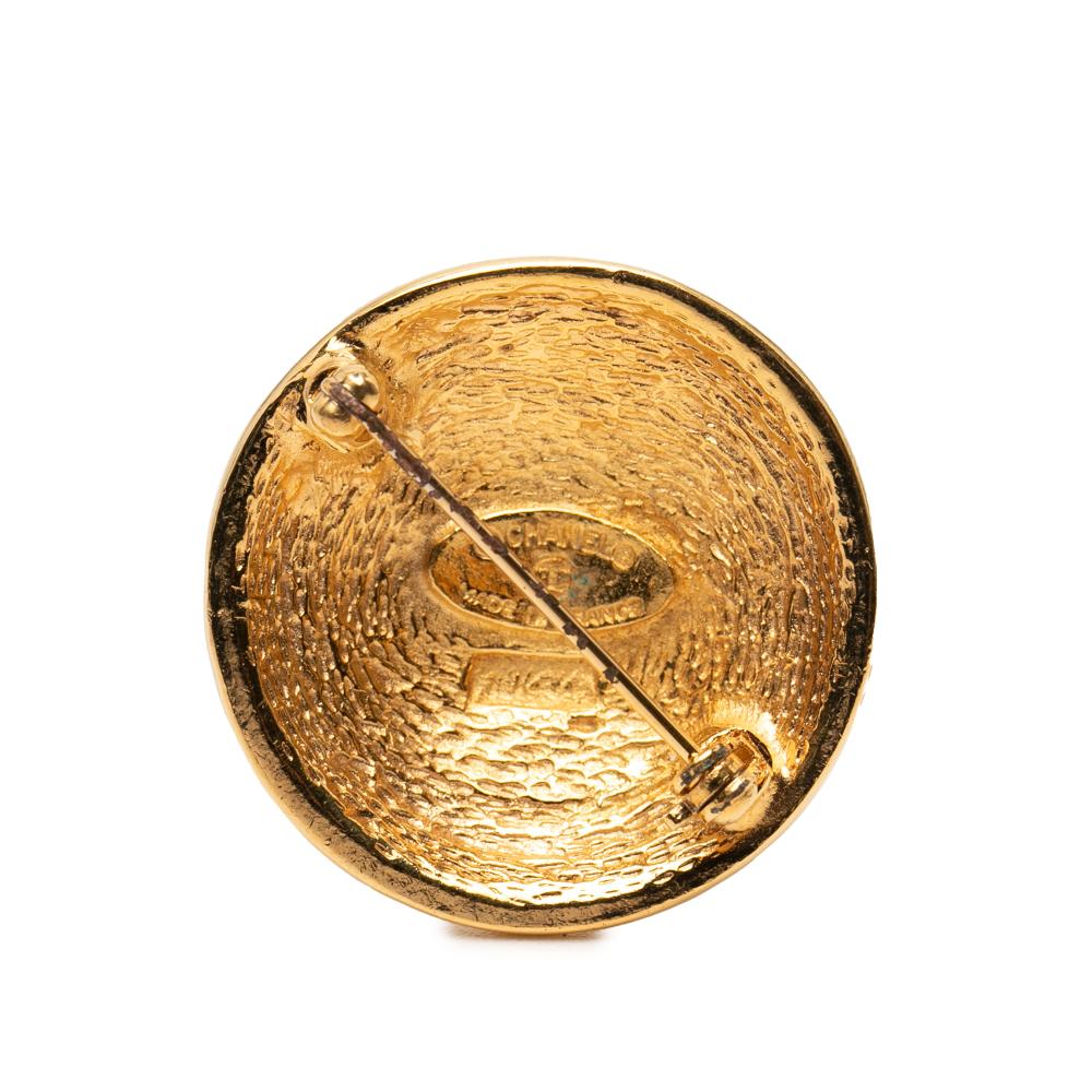 Chanel AB Chanel Gold Gold Plated Metal CC Quilted Round Brooch France