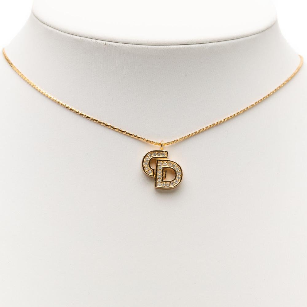 Christian Dior AB Dior Gold Gold Plated Metal Rhinestones CD Logo Pendant Necklace Germany