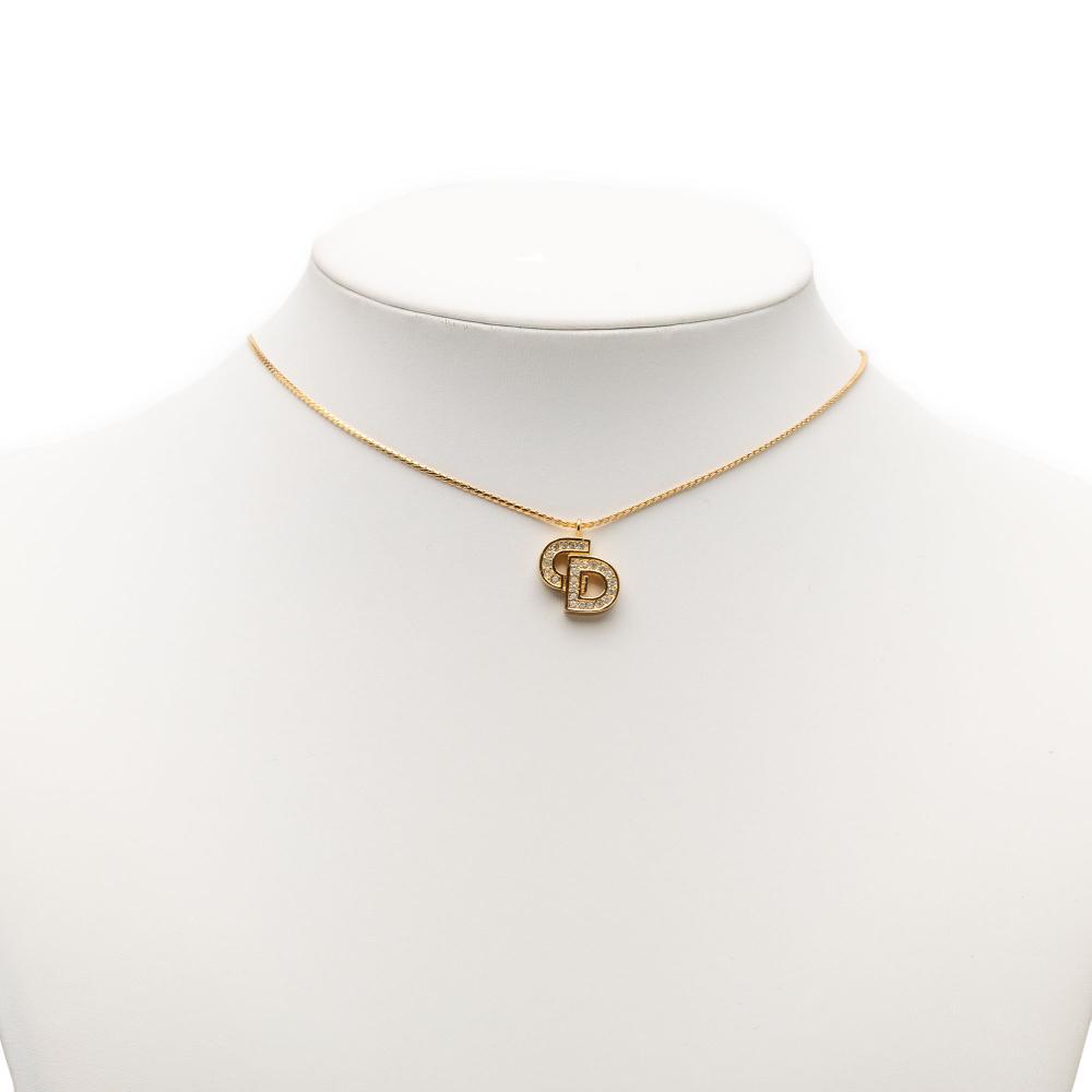Christian Dior AB Dior Gold Gold Plated Metal Rhinestones CD Logo Pendant Necklace Germany
