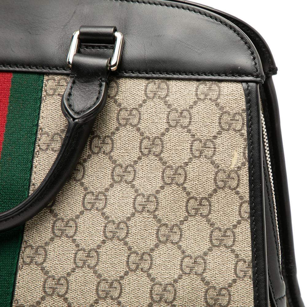 Gucci B Gucci Brown Beige Coated Canvas Fabric GG Supreme Web Dome Top Handle Bag Italy