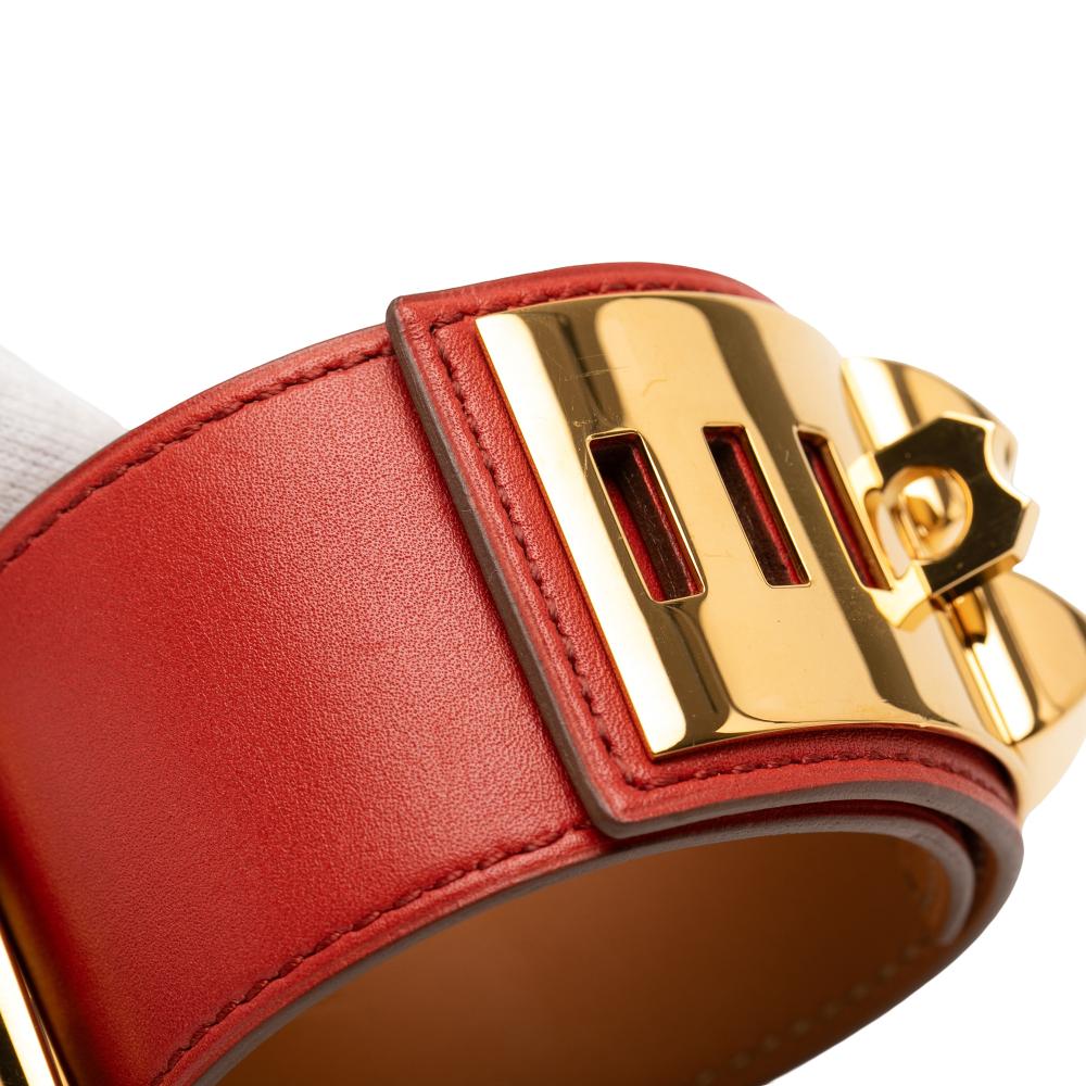 Hermès B Hermès Red with Gold Calf Leather Swift and Gold Plated Collier de Chien Bracelet France