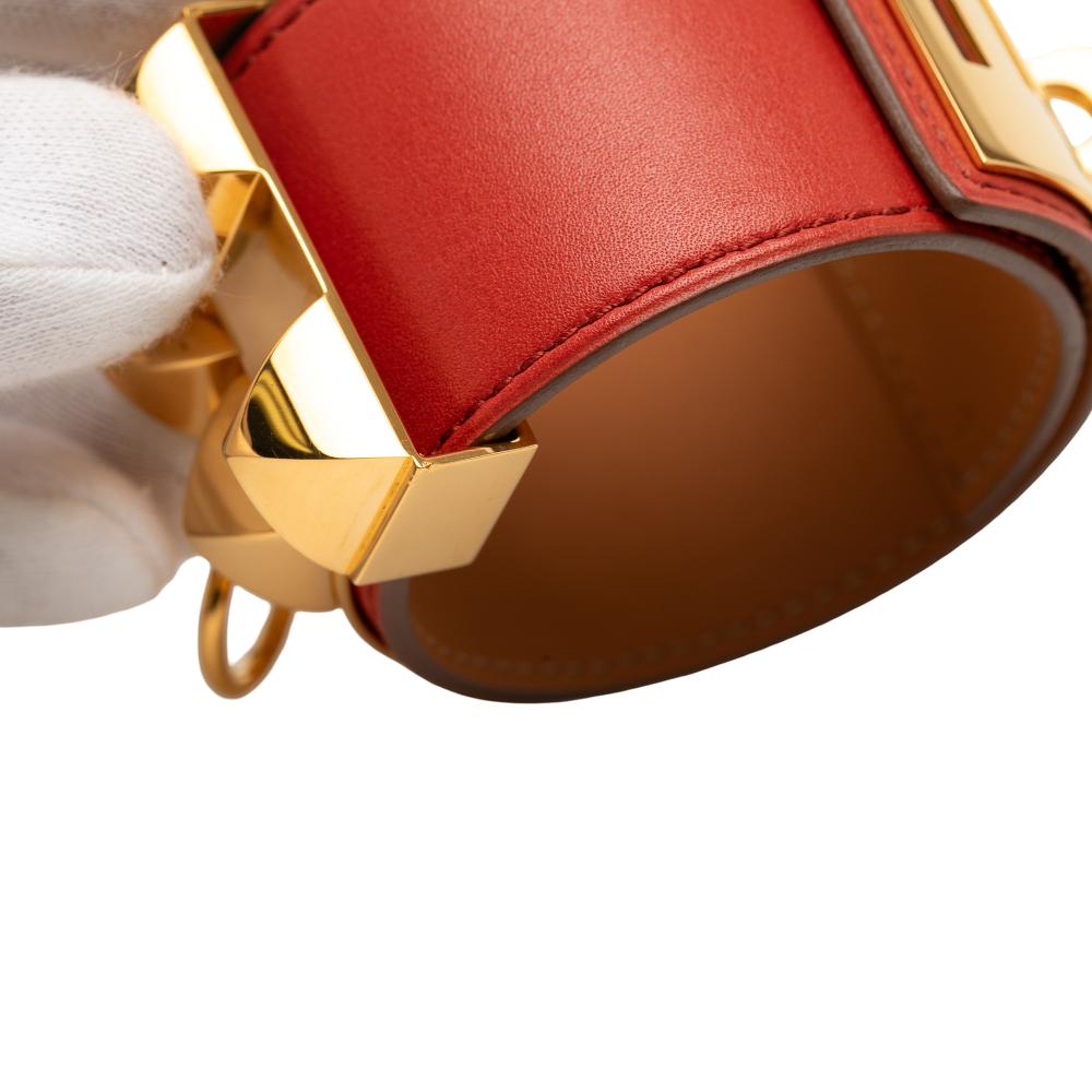 Hermès B Hermès Red with Gold Calf Leather Swift and Gold Plated Collier de Chien Bracelet France