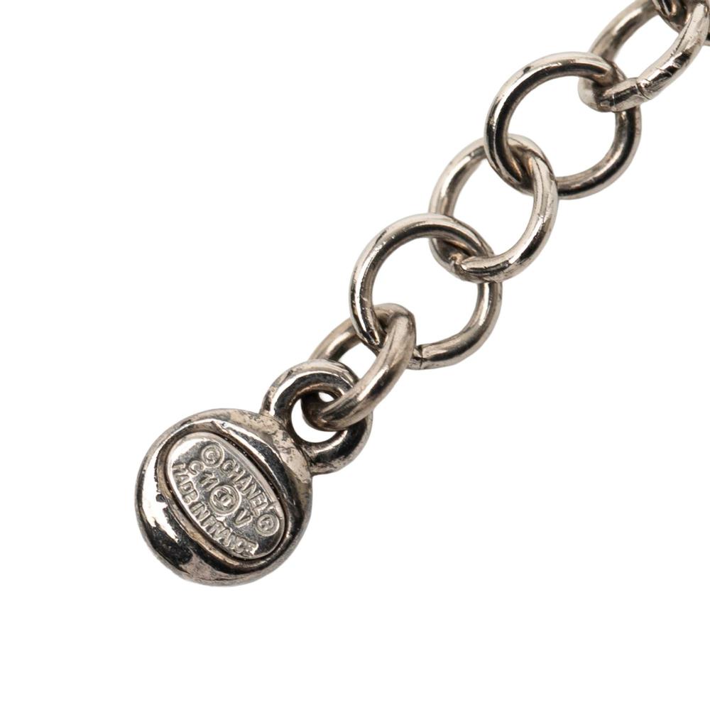 Chanel AB Chanel Silver Silver Plated Metal CC Rhinestone Pendant Necklace France