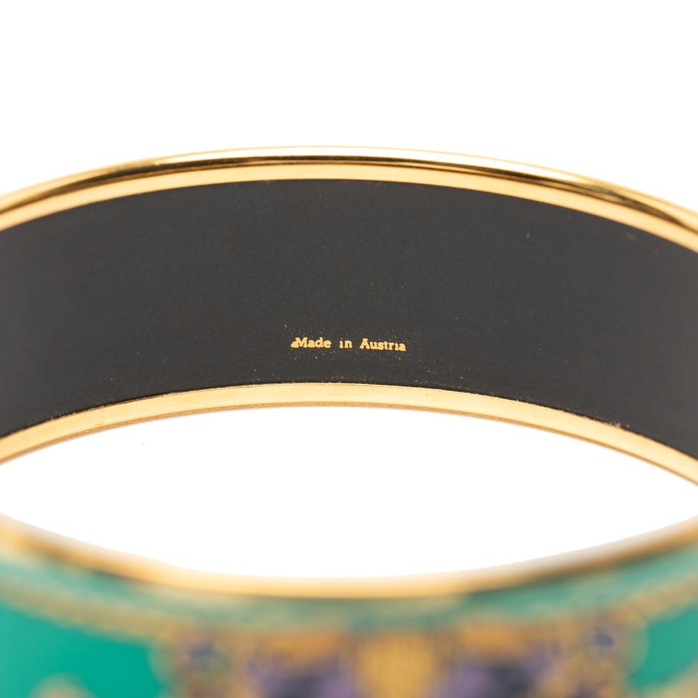 Hermès AB Hermès Green Light Green with Gold Enamel Other Wide Snow Leopards Bangle 62 Austria