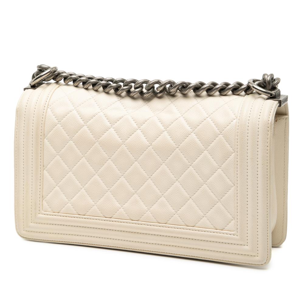 Chanel B Chanel White Ivory Caviar Leather Leather Old Medium Quilted Caviar Boy Flap France