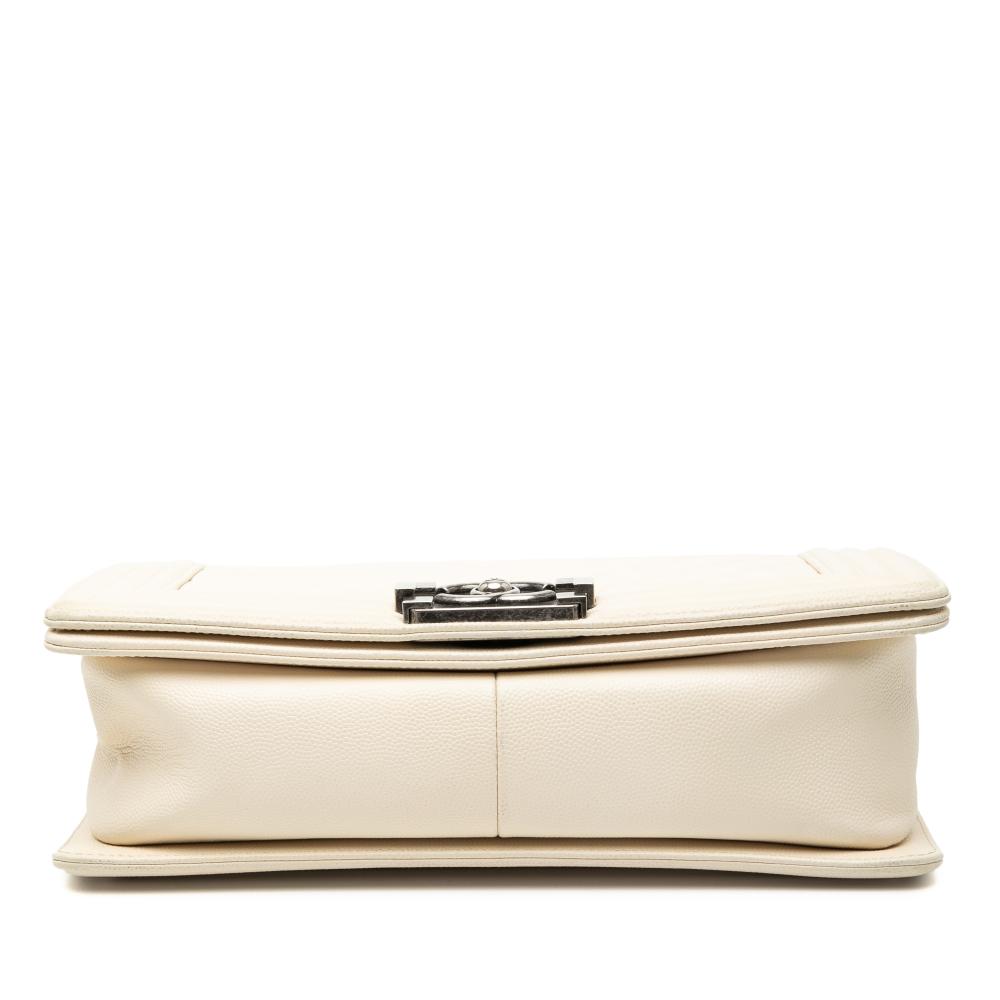 Chanel B Chanel White Ivory Caviar Leather Leather Old Medium Quilted Caviar Boy Flap France