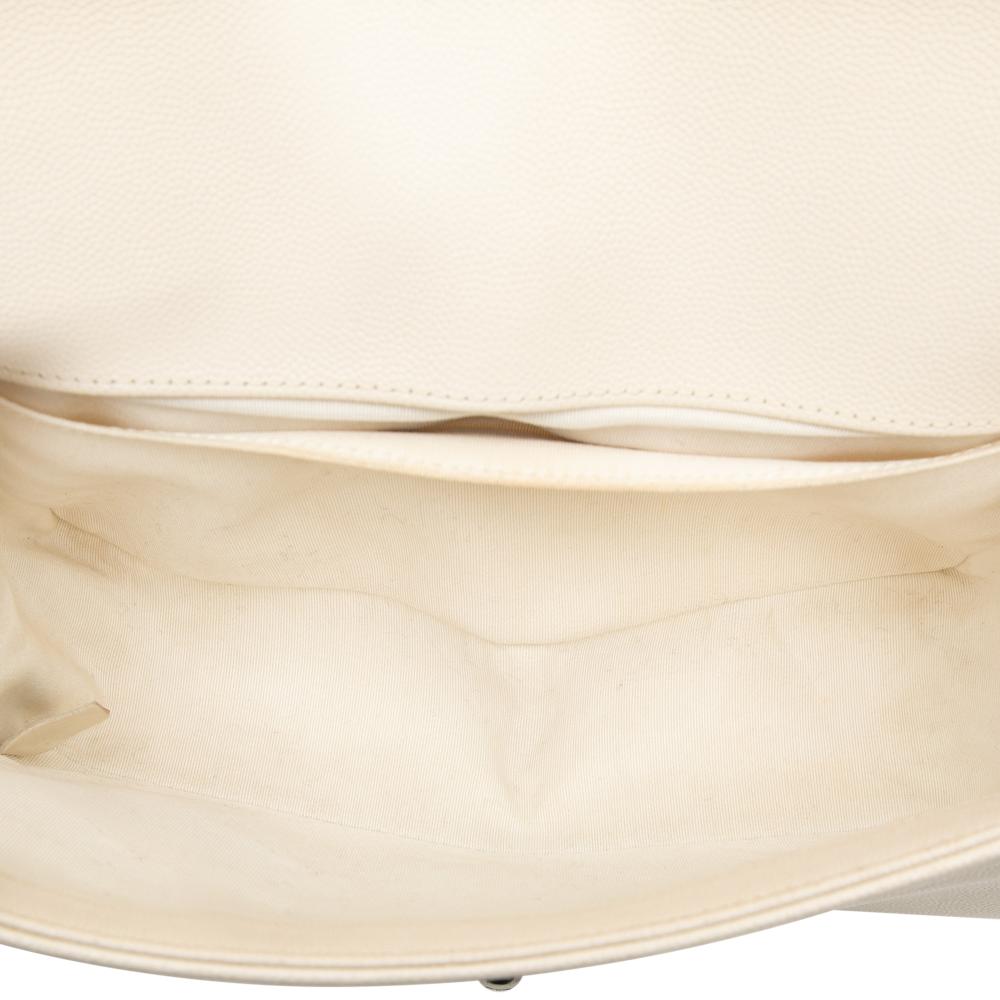 Chanel B Chanel White Ivory Caviar Leather Leather Old Medium Quilted Caviar Boy Flap France