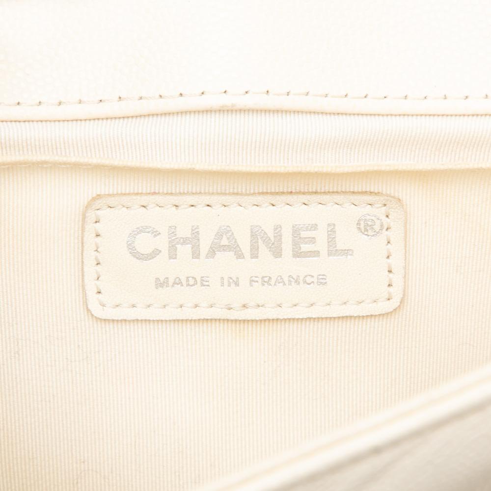 Chanel B Chanel White Ivory Caviar Leather Leather Old Medium Quilted Caviar Boy Flap France