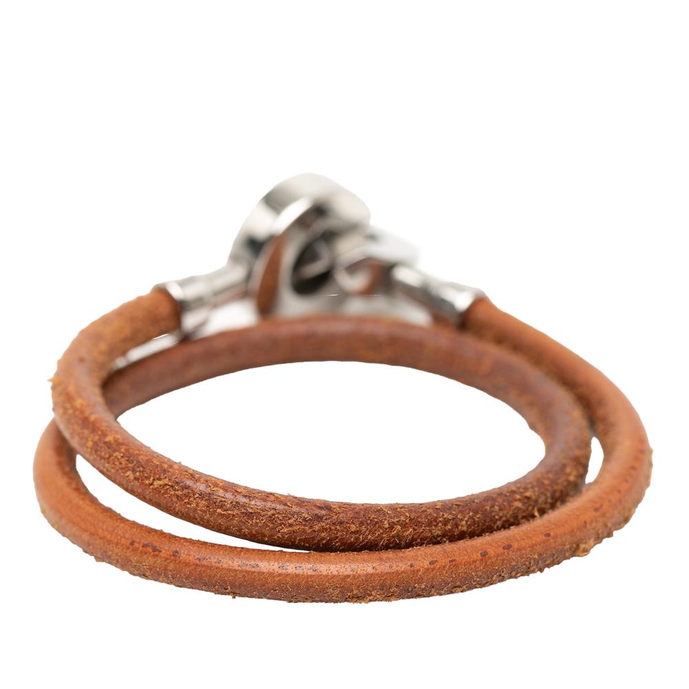 Hermès B Hermès Brown with Silver Calf Leather Palladium Plated and Lancelot Double Tour Bracelet France