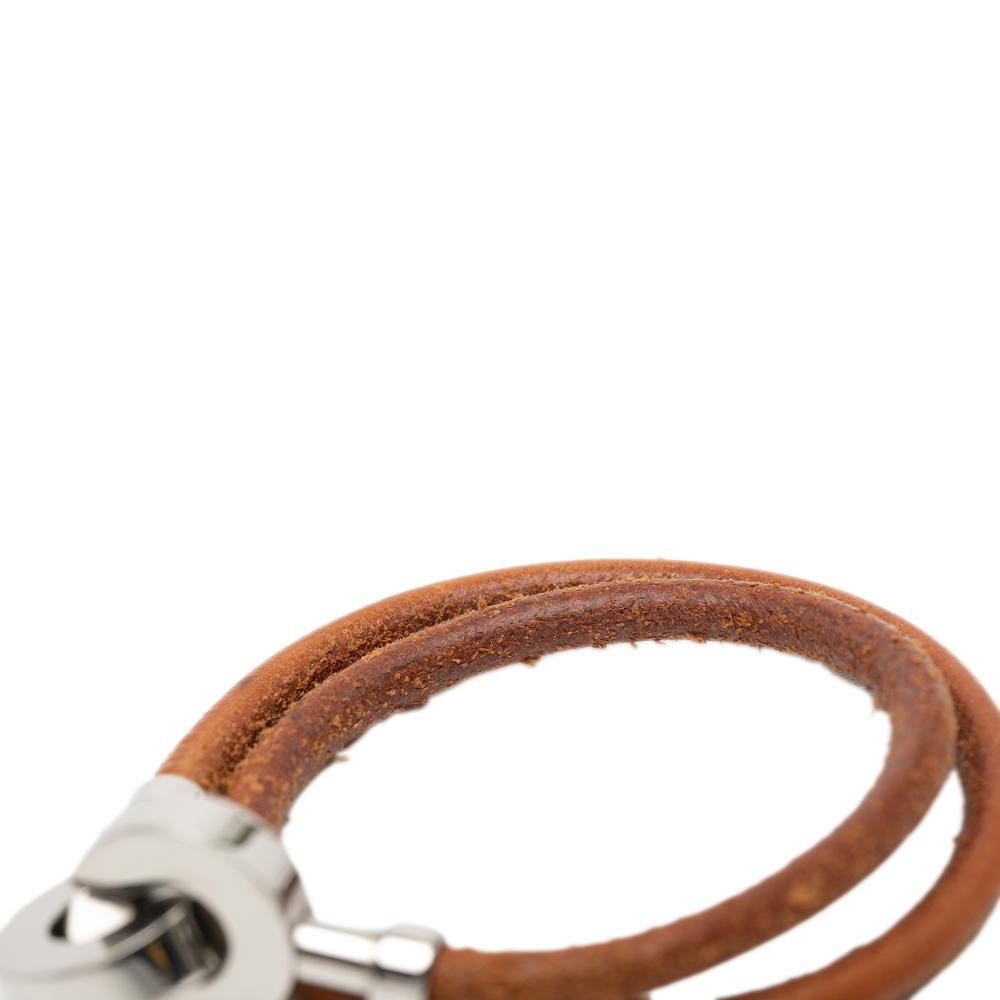 Hermès B Hermès Brown with Silver Calf Leather Palladium Plated and Lancelot Double Tour Bracelet France