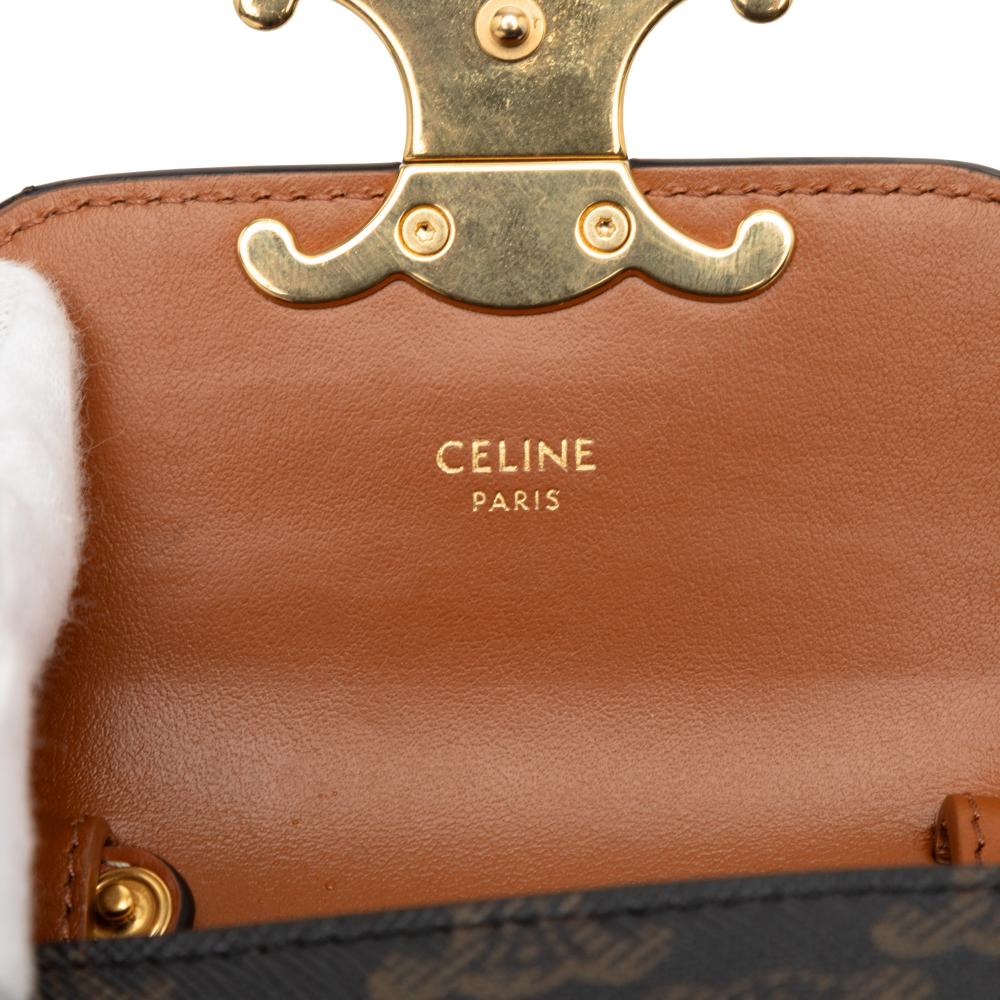 Celine AB Celine Brown Dark Brown Coated Canvas Fabric Mini Triomphe Triomphe Crossbody Italy