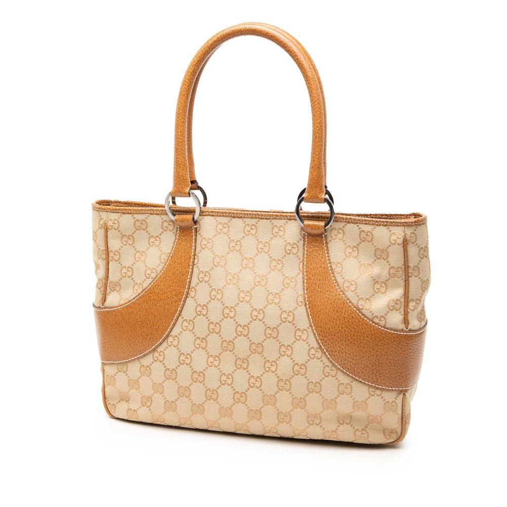 Gucci AB Gucci Brown Beige Canvas Fabric GG Tote Italy