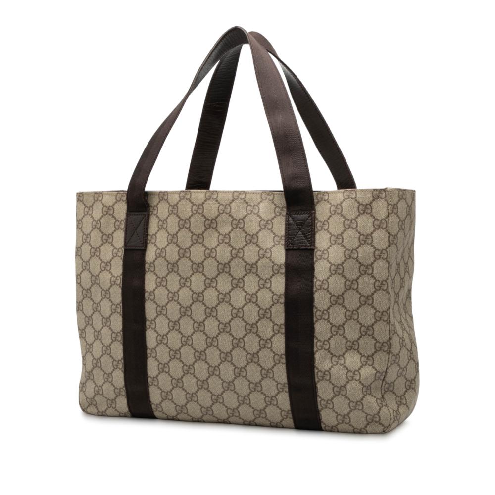 Gucci AB Gucci Brown Beige Coated Canvas Fabric GG Supreme Tote Italy