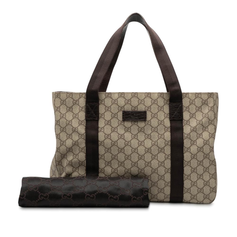 Gucci AB Gucci Brown Beige Coated Canvas Fabric GG Supreme Tote Italy