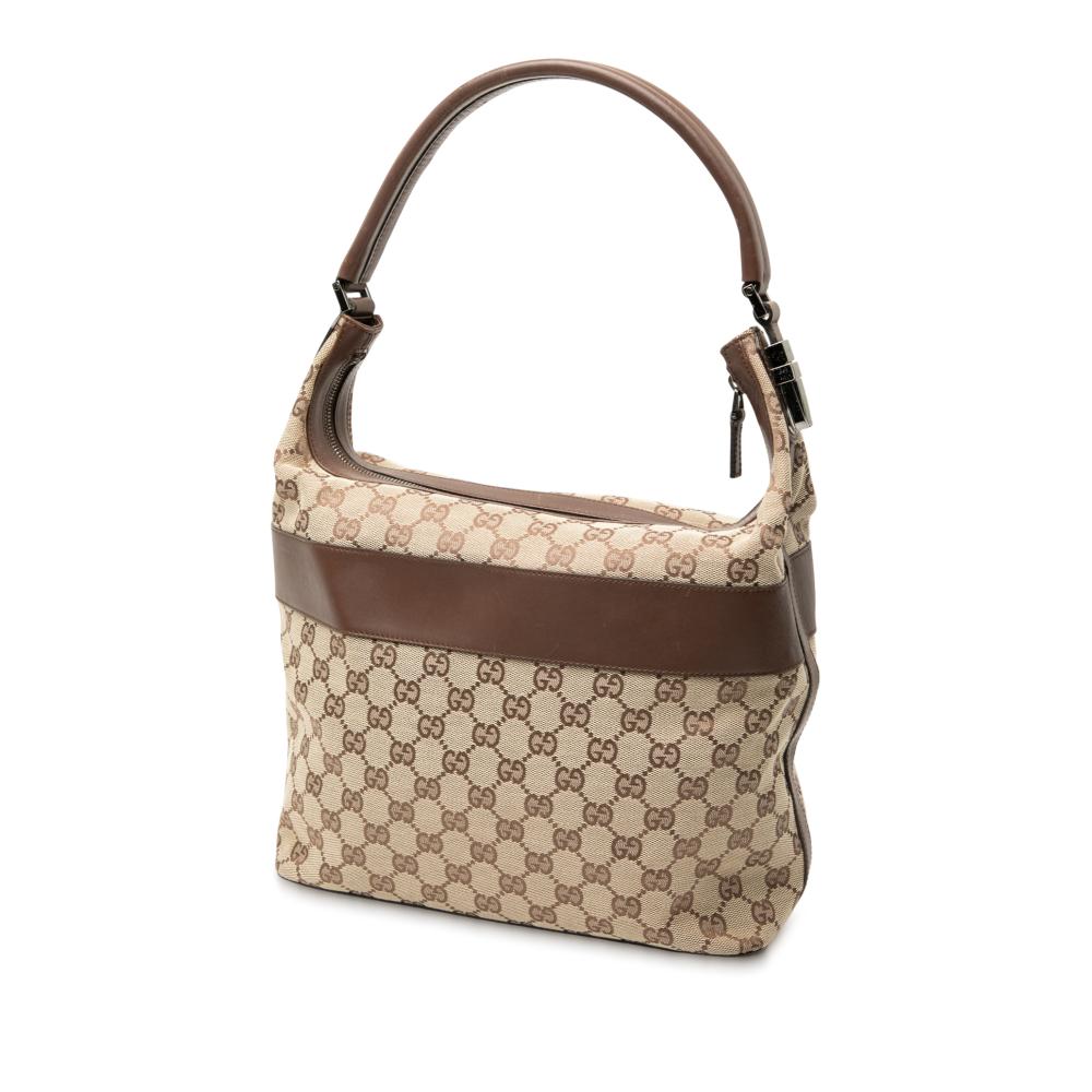 Gucci B Gucci Brown Beige Canvas Fabric GG Shoulder Bag Italy
